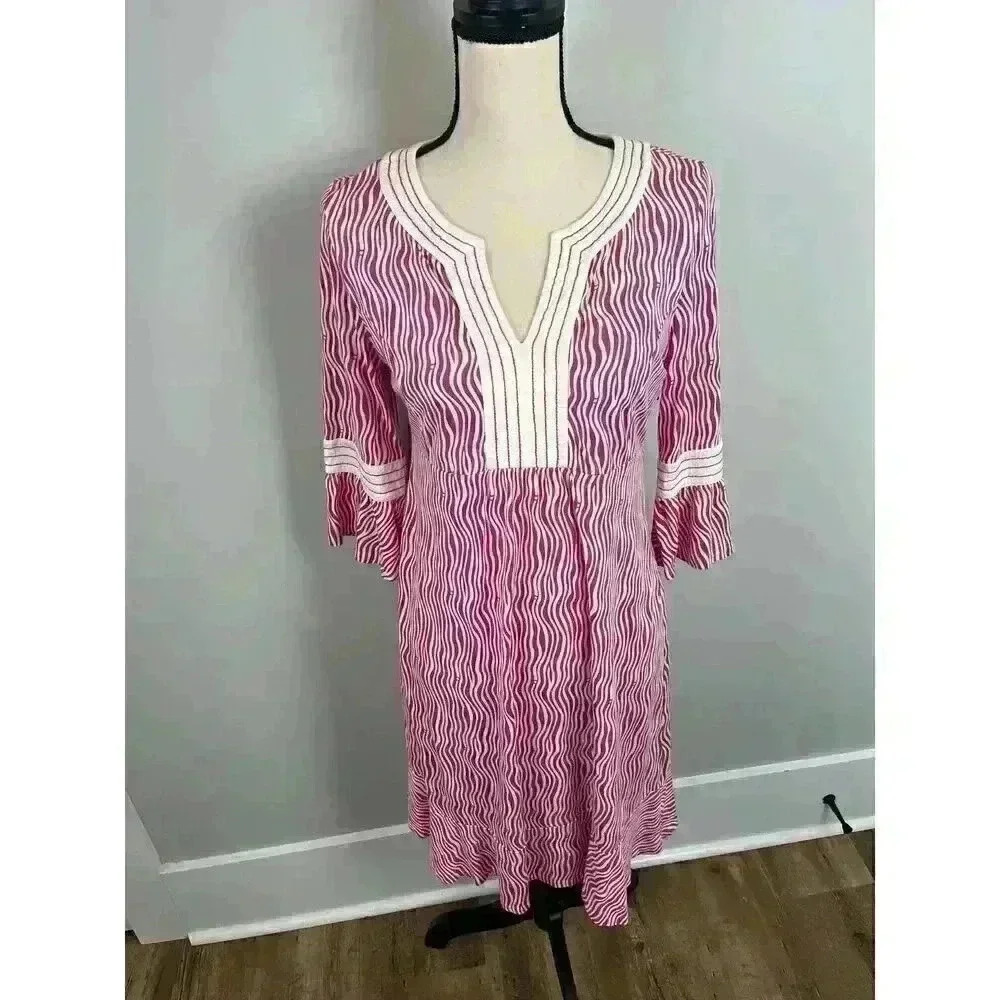 Lilly Pulitzer Twyla Midi Dress Bell Sleeve Silk Cotton Pink Zebra All Over M